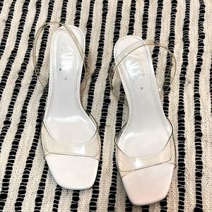 Zara, lucite, white heels!
